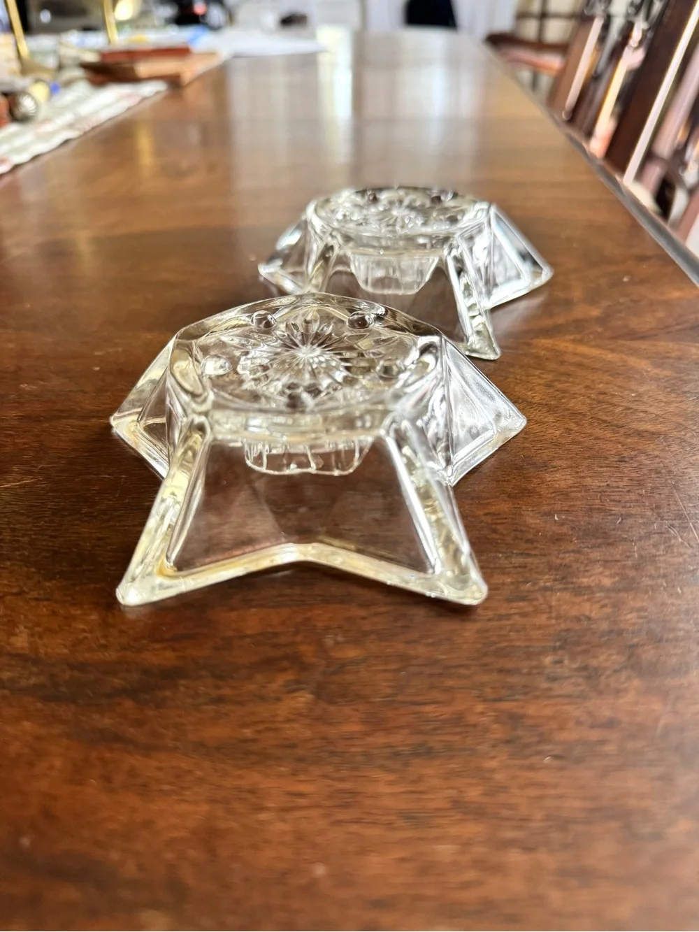 Vintage 70s Hazel Atlas clear glass candle holders taper 5 point pentagram